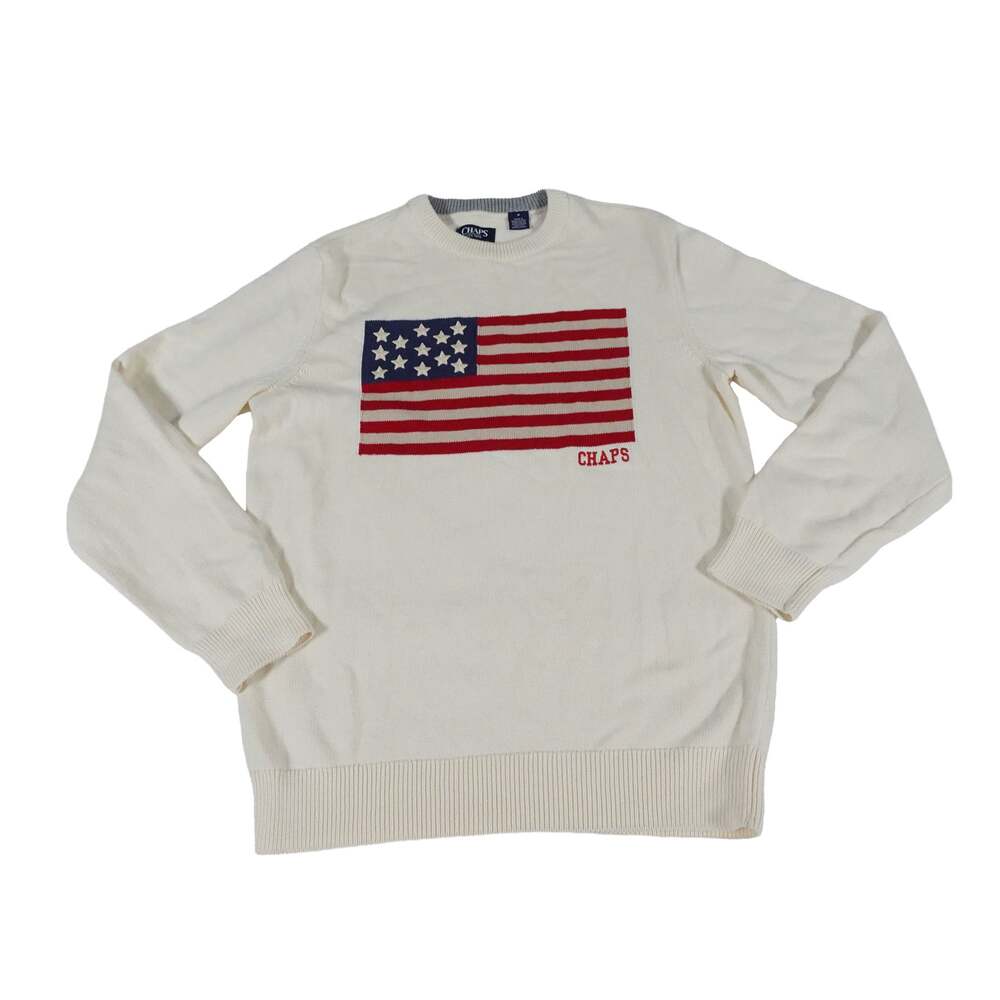 Ralph Lauren Chaps USA American Flag Cotton Knit Crew Neck Sweater Men's Medium